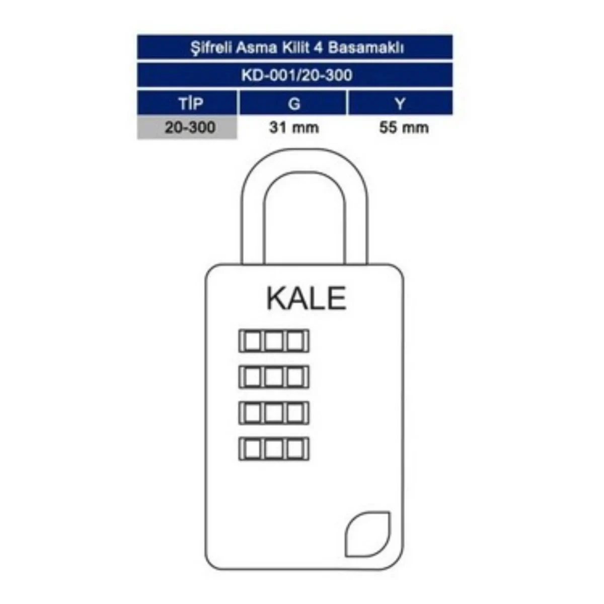 KALE ŞİFRELİ ASMA KİLİT KD-001/20-300 4 BASAMAKLI - Görsel 2