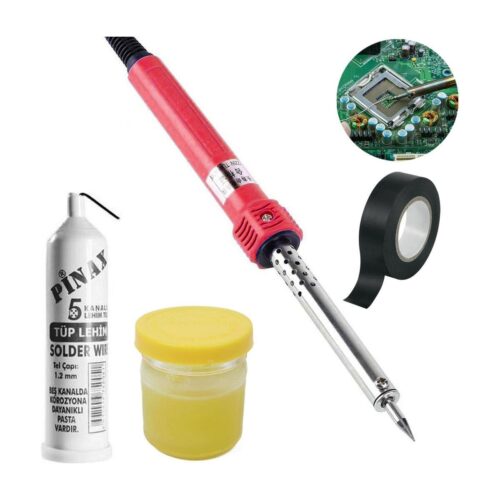 4 Lü Lehim Seti Attlas HV30 Lehim Makinası Havya Kalemi Tel Pasta