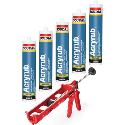 Soudal Beyaz Silikonize Mastik 500 Gram 5 Adet + Silikon Tabancası Set