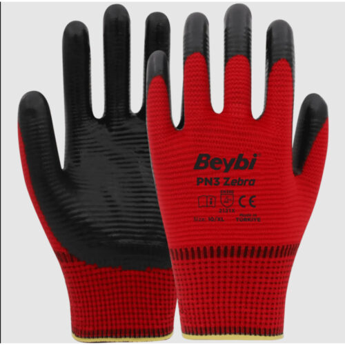 Pn3 zebra iş Eldiveni 10 Numara Kırmızı 1 Çift
