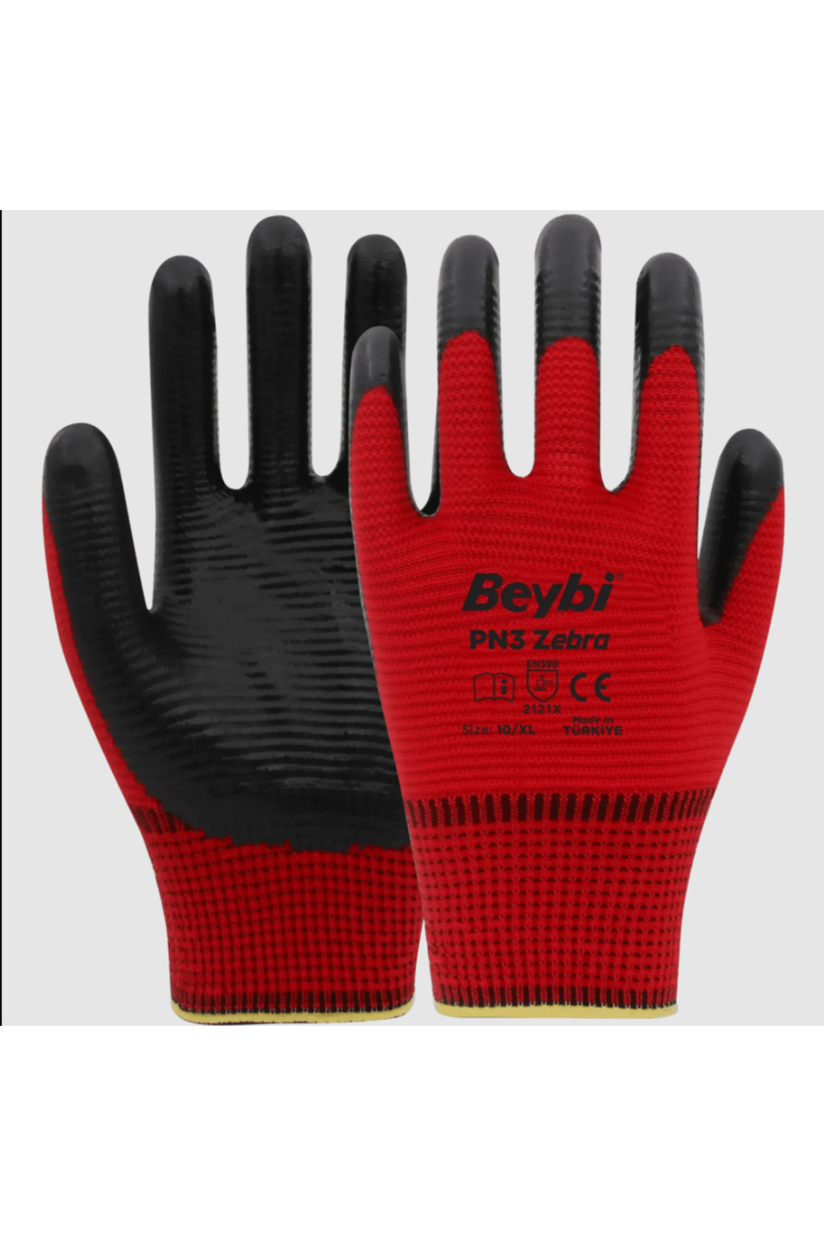 Pn3 zebra iş Eldiveni 10 Numara Kırmızı 1 Çift