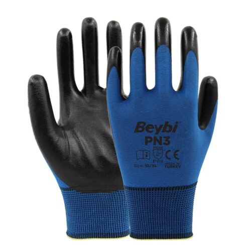 Pn3Polyester Örme Nitril Eldiven Mavi - 3 Çift