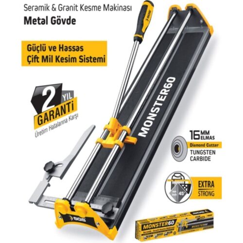 Monster 60 Profesyonel Fayans Granit Kesme Makinesi Metal Gövde 60 cm Ahşap Rengi Güçlü Kesim